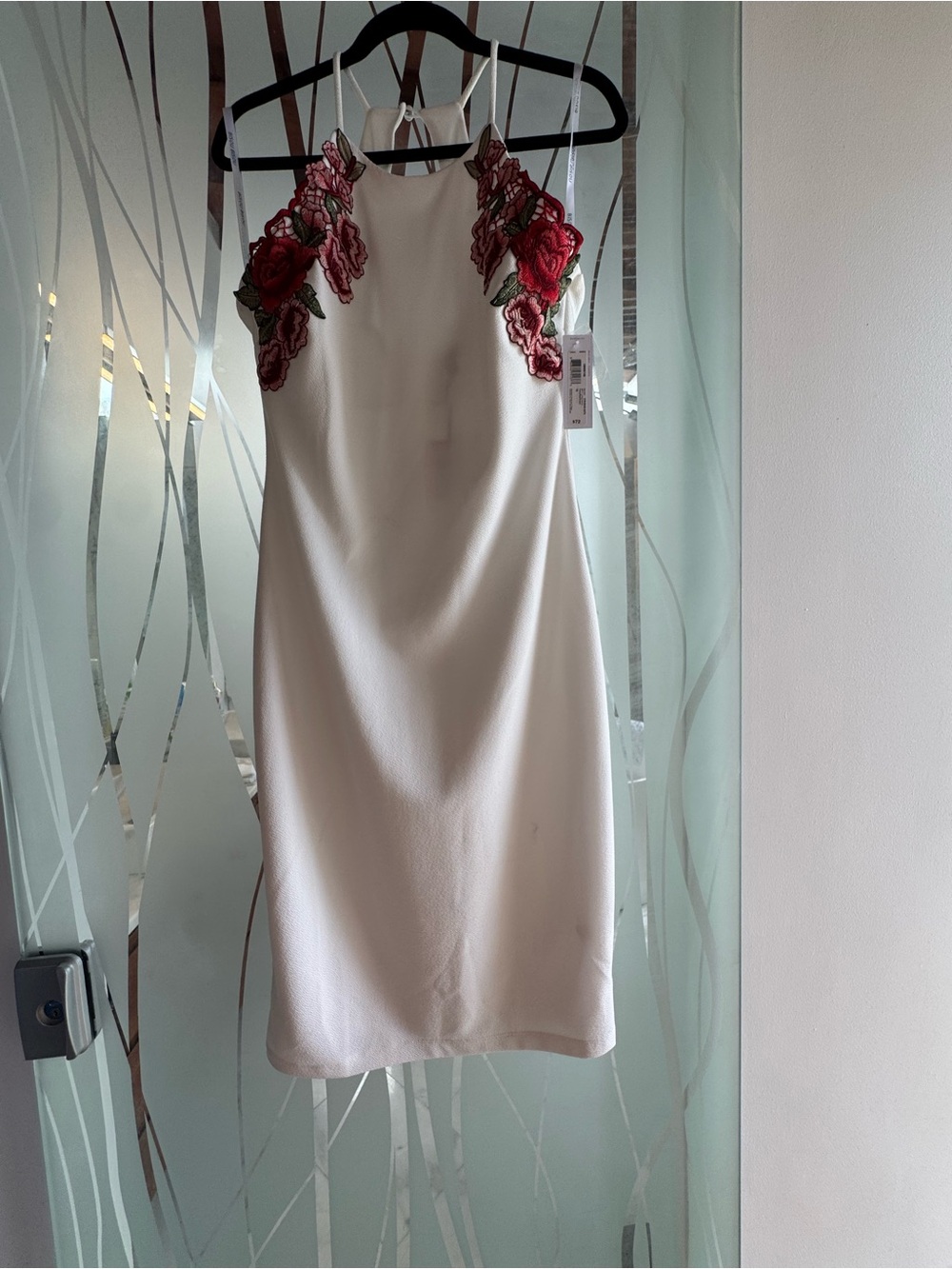 White Dress with Red Floral Embroidery